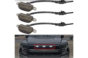 3PCS White LED Front Grille Lights for 2004-2019 Ford F150 Raptor Style Aftermarket Grill, with Harness and Fuse Accessories