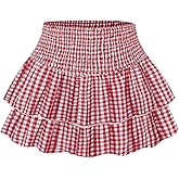 Milumia Women's Plaid Print High Waist Layered Skirt Ruffle Hem A Line Skirt Red and White Large