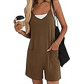 Ekouaer Womens Summer Casual Sleeveless Rompers Loose Spaghetti Strap Shorts Overalls Outfits 2025 Jumpsuits With Pockets