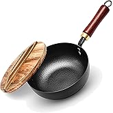 VIVIDCOOKWARE Wok Pan with Lid, Carbon Steel Small Wok 7.8 Inch 1.6QT, Cold-Forged Iron Flat Bottom Wok, Stir Fry Pan Induction Ready for Eggs, Ramen & Soup