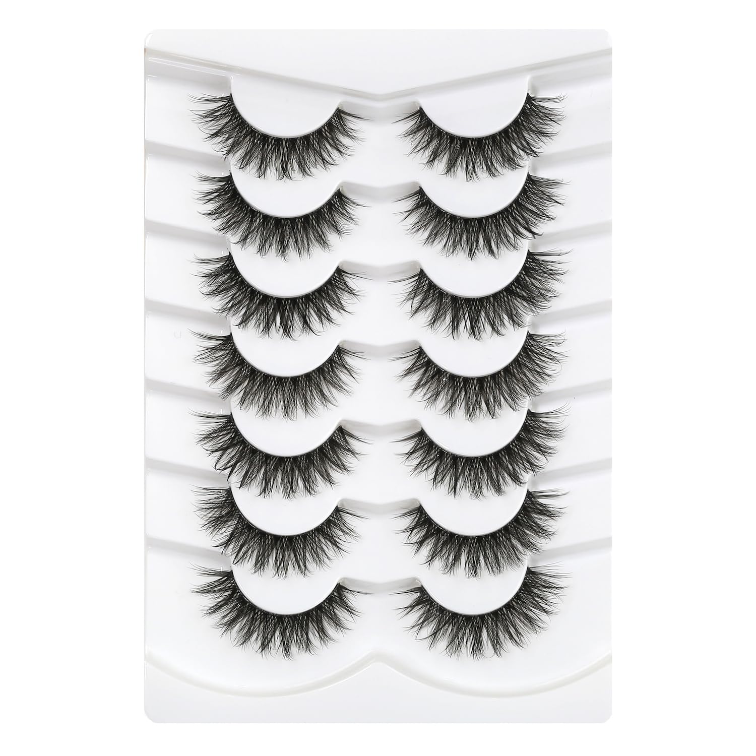 3D Clear Band False EyeLashes Soft Faux Mink Lashes Wispy Fluffy Eyelashes Natural Cat Eye Short Reusable 7 Pairs Happy Heartbeat (No.203)