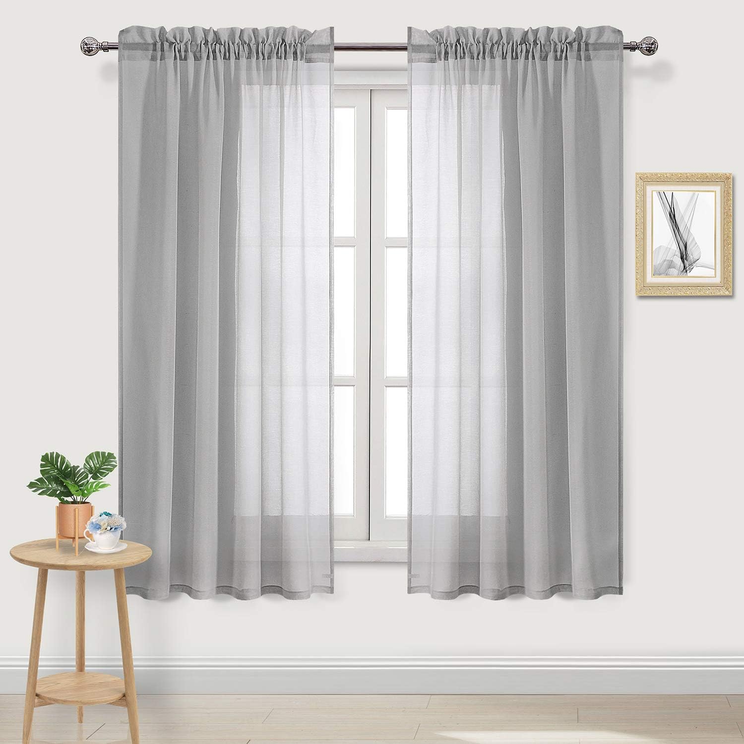 Dwcn Faux Linen Sheer Curtains Off White Semi Transparent Rod