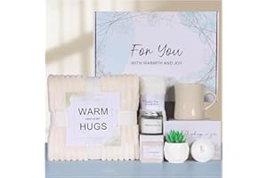 SOPHINIQUE Unique Get Well Gifts for Women - Healing Hugs Gift Box with Cozy Blanket, Plush Socks, Rose-Scented Bath Bomb, Silkworm Protein Soap, Succulent, Mug, Scented Candle, and “Thinking of You” Card
