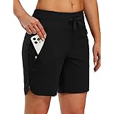 TBMPOY Women's Board Shorts 7" High Waisted Swim Beach Quick Dry Shorts with Zipper Pockets Water Liner Bathing Bottom