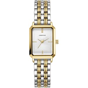 CHEETAH Gold Watches for Women, with Dainty Vintage Rectangular Case, Stainless Steel Bracelet, Waterproof