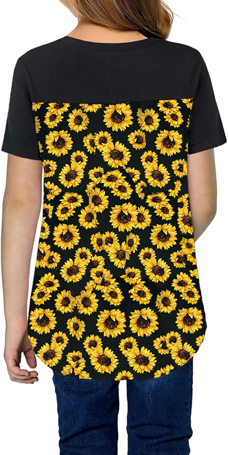 Sidefeel Girls Cute Casual Short Sleeved T-Shirt Loose Side Breasted Top Size 4-13Y: Clothing