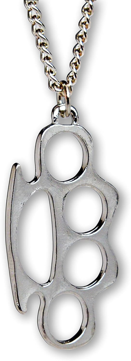 Brass Knuckles Polished Pewter Pendant Necklace Amazon.ca Jewelry