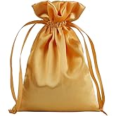 AKLVBL 30 Pack 6 x 9.5 Inches Golden Satin Gift Bags, Jewelry Drawstring Pouch, Wedding Favor Bags, Baby Shower Bags, Silk Bag