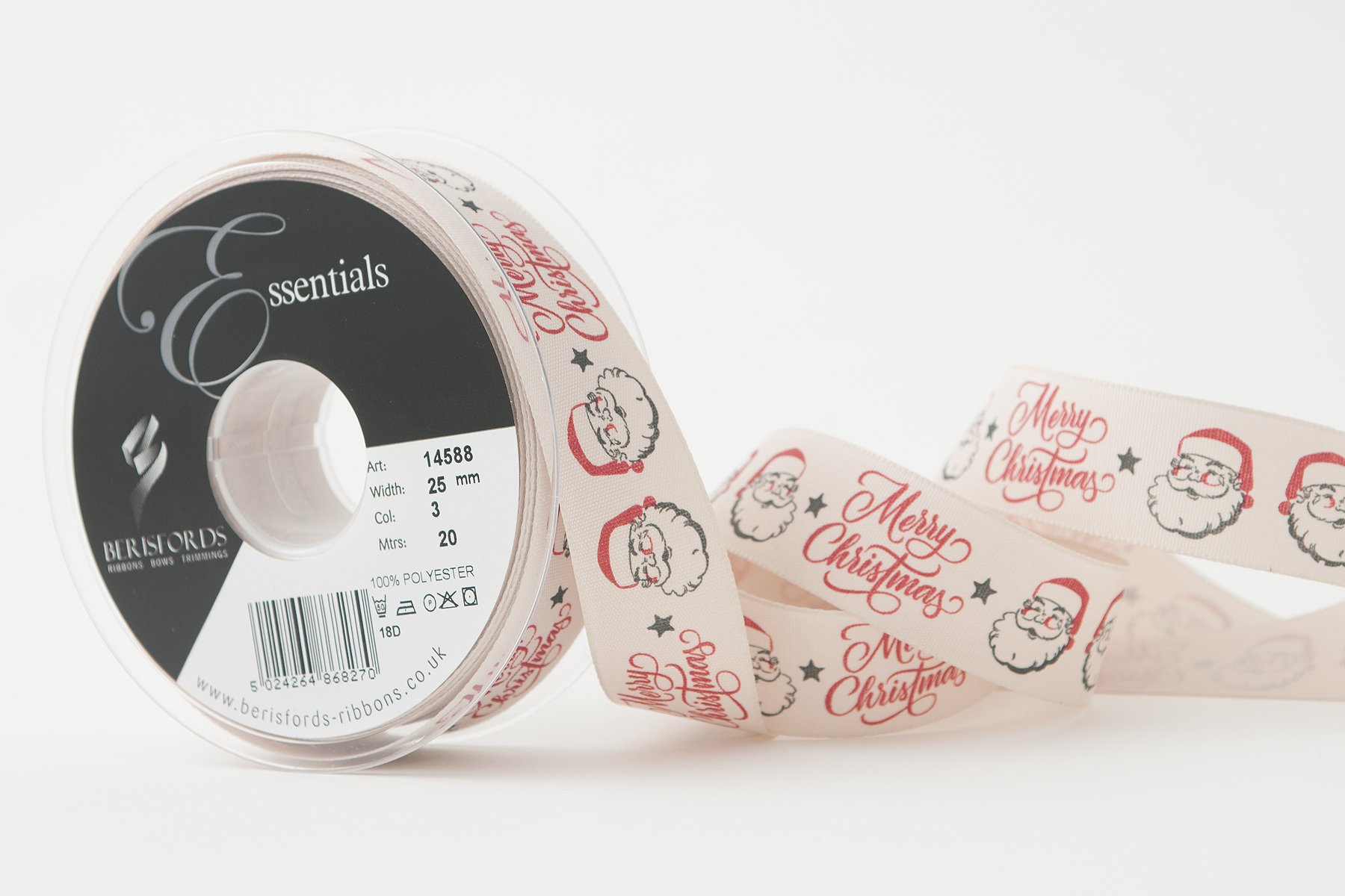 Berisfords Jolly Santa Ribbon, Pumice, 25 mm