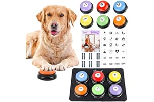Pycoal 6pcs Dog Talking Button Set, Dog Buttons for Communication 30s Voice Recording Dog Training Buttons Speaking Pet Buttons Buzzer with Anti-Slip Dog Button Mat, 24 Stickers & 12 AAA Batteries