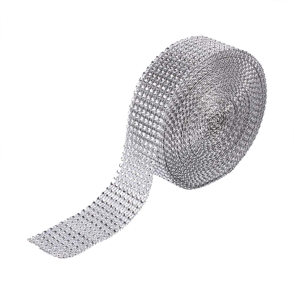 8 Rows Rhinestone Ribbon, Diamond Mesh Wrap Roll Faux Crystal Rhinestone Ribbon for Wedding Cakes Baby Shower Birthday Decoration, 1.4 Inch x 10 Yards(Silver)