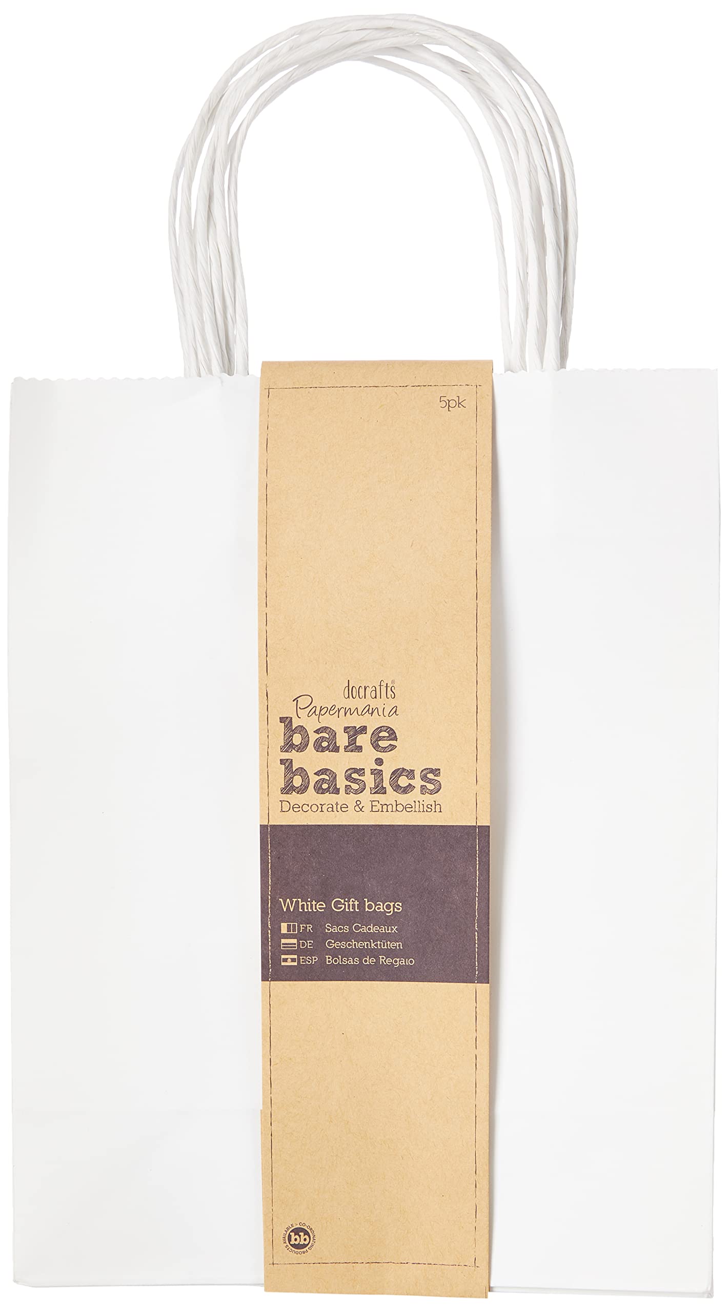 Docrafts Bare Basics Large Gift Bags, Pack of 5, White