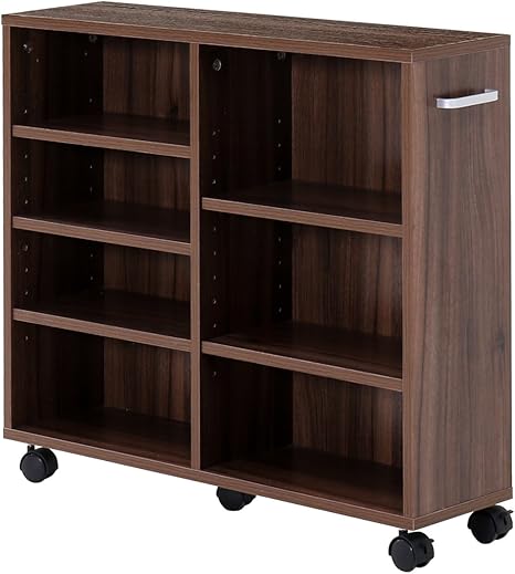 Amazon モダンデコ 収納 収納棚 キャスター付き スリム 薄型 幅75cm 奥行cm 棚 ワゴン キャビネット チェスト シェルフ ラック おしゃれ キャスター 可動式 木製 リビング キッチン クローゼット 押入れ 洗面所 脱衣所 トイレ 収納家具 Rack Wagon ダークウッド