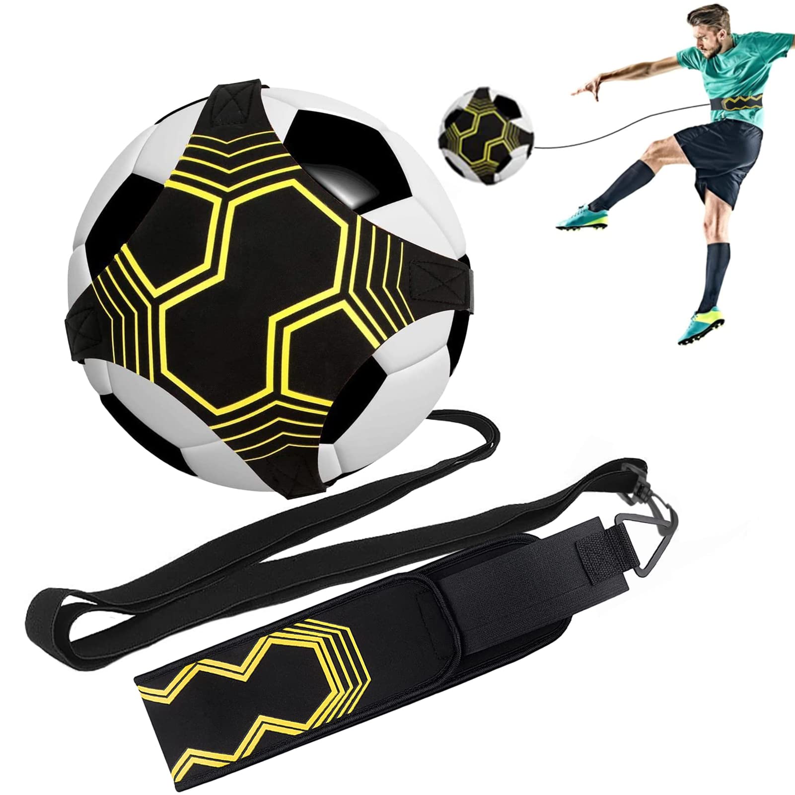 Taeku Football Kick Trainer, Adjustable Soccer Training Aid Solo Practice Control Skills Waist Practice Belt for Volleyball Rugby Futsal Balls (4 Straps)