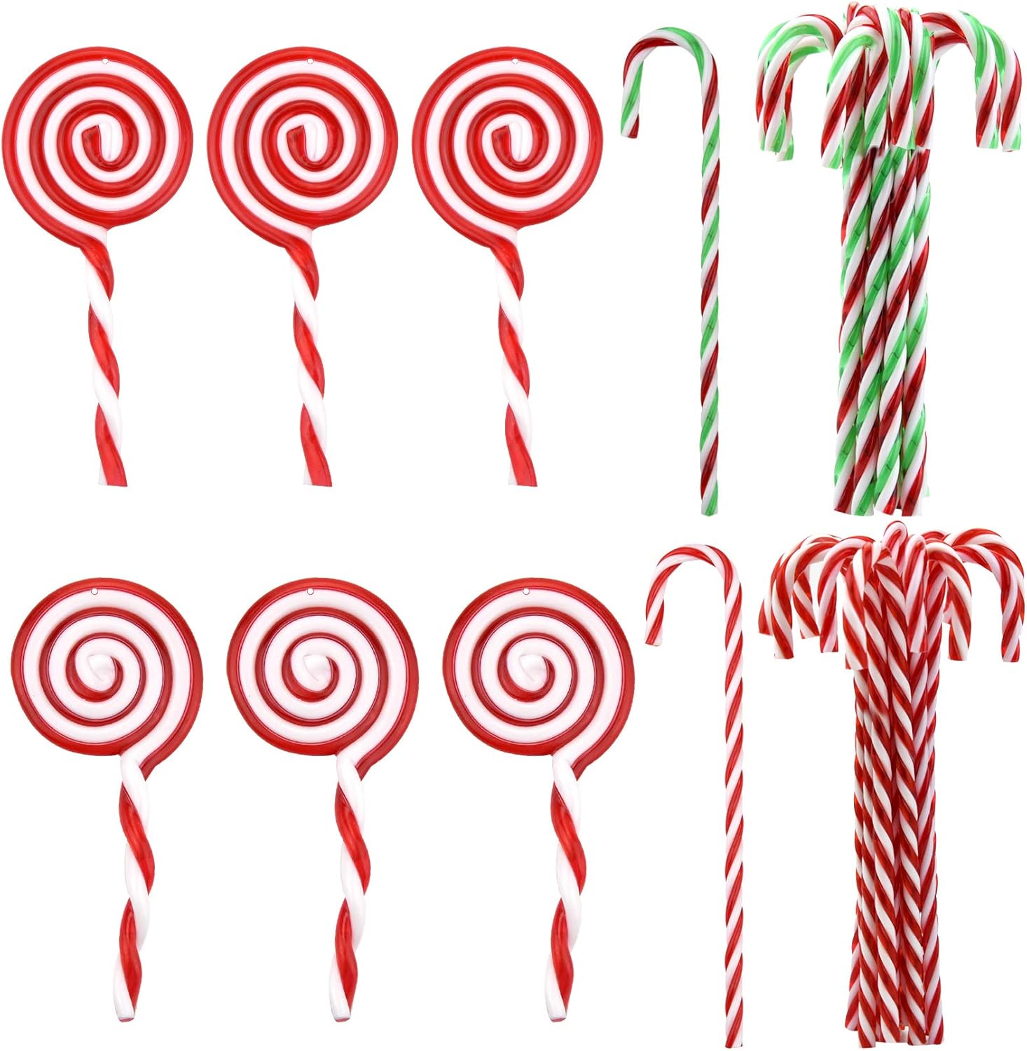 Jmkcoz Christmas Plastic Candy Cane Lollipop Ornament, 30 Pcs Christmas Tree Hanging Decoration Twisted Toy Crutch Candy Canes Stick for Home Party Holiday Xmas Embellishment ( Red White and Green )