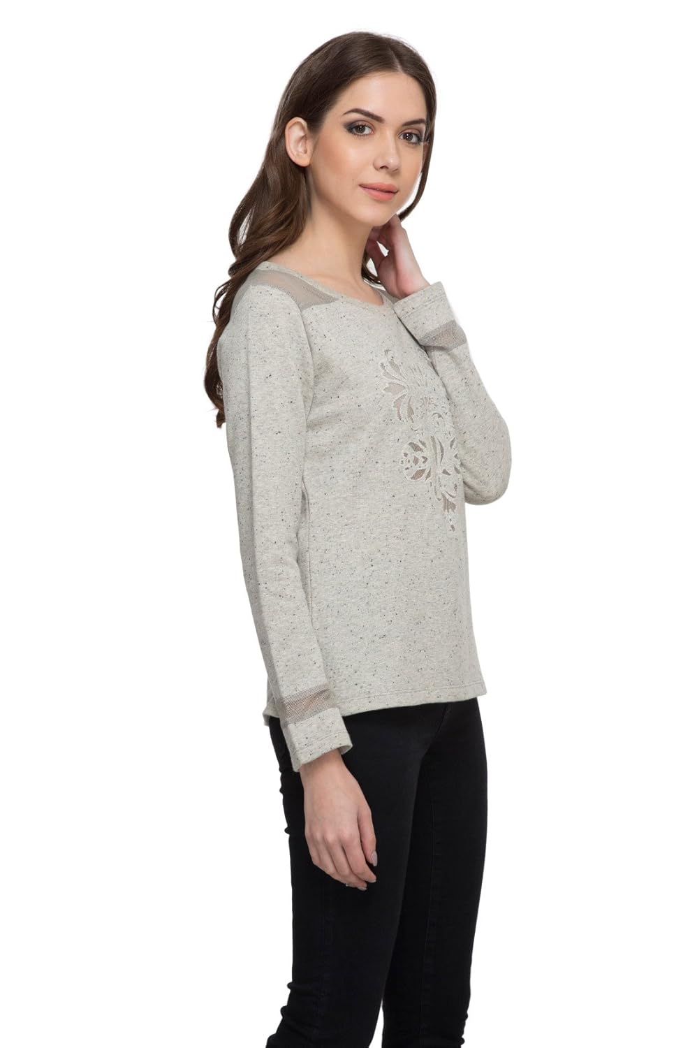 marie claire grey melange embroidered sweatshirt (mc10262a)