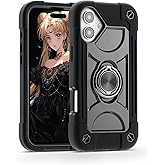 MARKILL Compatible with iPhone 16 Case 6.1 Inch with Ring Stand, Military Grade Drop Protection Full Body Rugged Heavy Duty Case 3 in 1 Protective Durable Cover for iPhone 16 Black