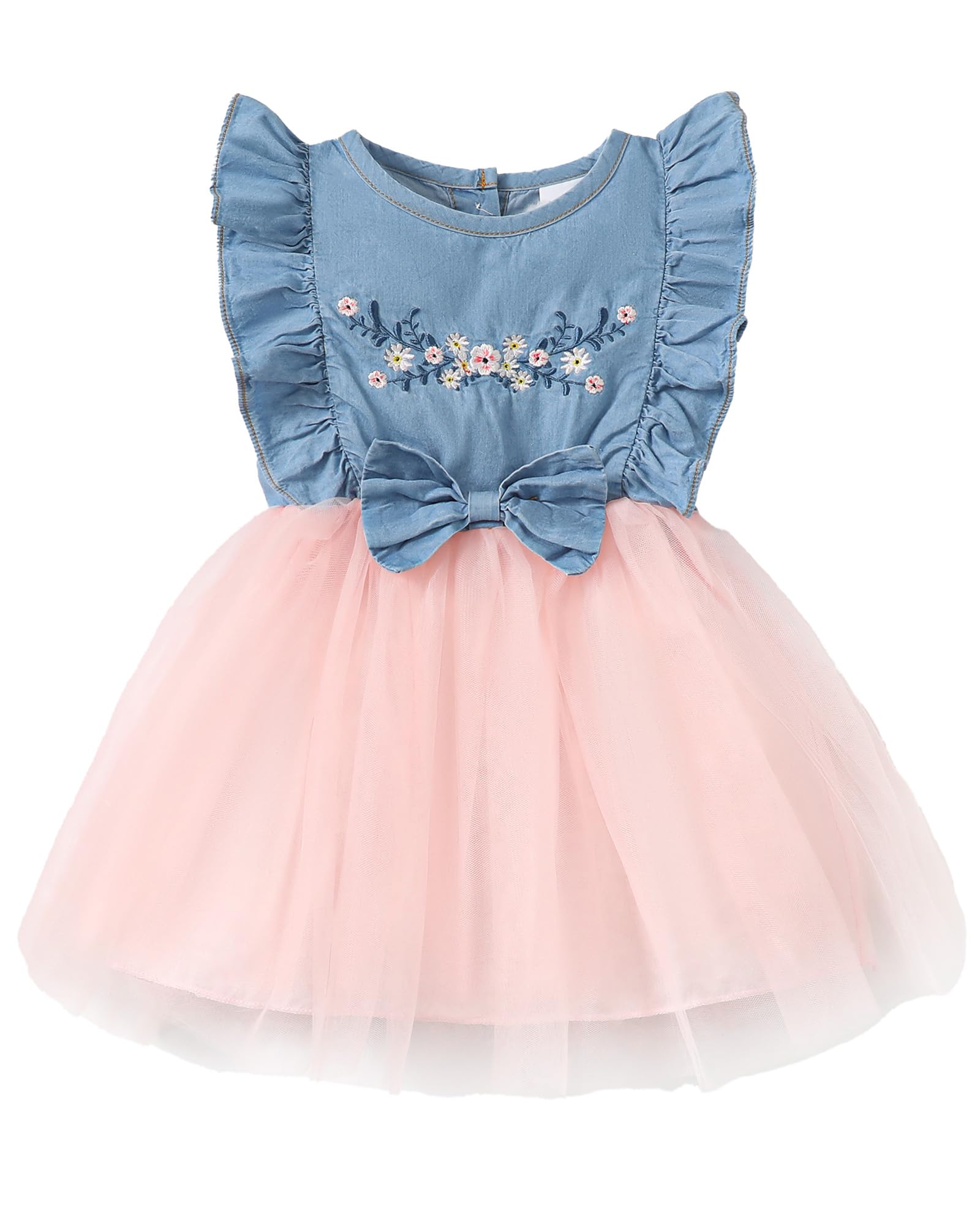 Photo 1 of Kucnuzki 3T 4T Girl Clothes Toddler Girl Dress Pink Baby Girl Ruffle Dress Girls Denim Dress Sleeveless Flower Girl Dress Cute Princess Dresses for Girls