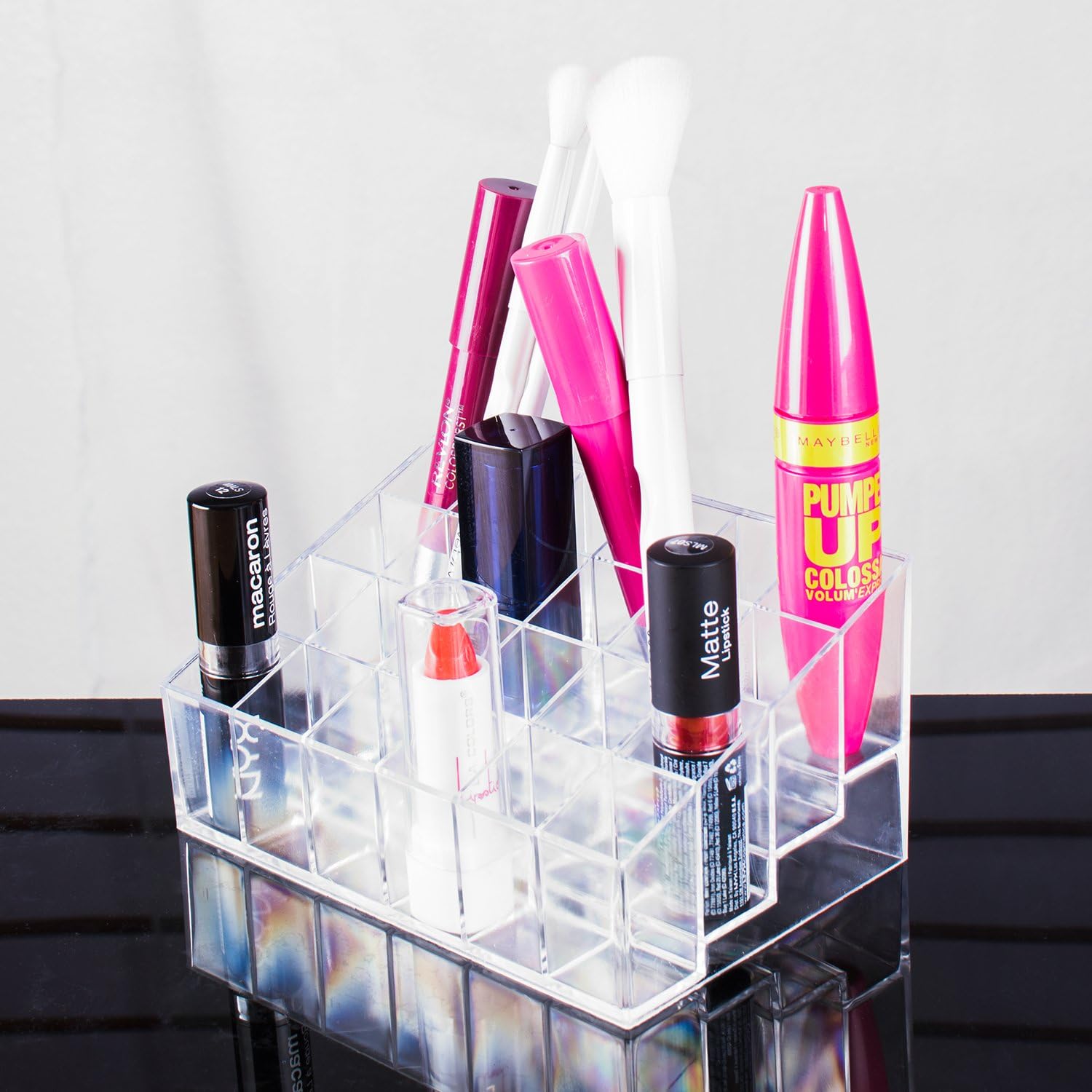 Transparent Cosmetic Makeup Organizer for Lipstick, Brushes, Bottles, and More. Clear Case Display Rack Holder: Home & Kitchen