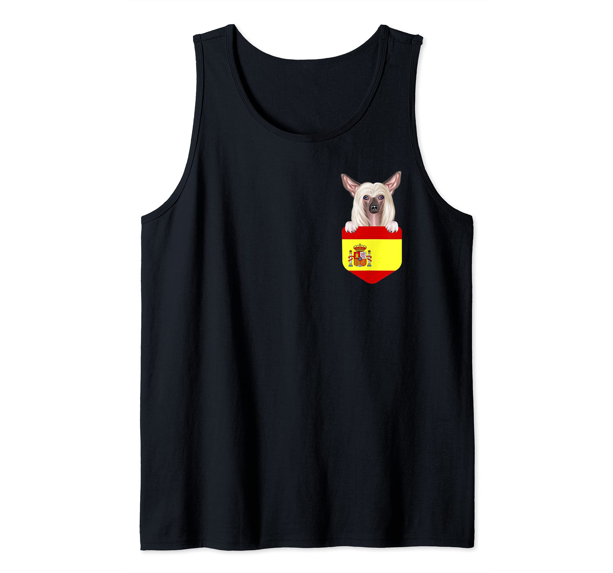 Spain Flag Chinese Crested Dog In Pocket Tank Top