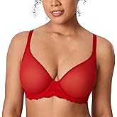 DELIMIRA Women's Sheer Mesh Bra See Through Plus Size Sexy Full Coverage Underwire Unlined Bras