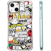 Tobelint Case for iPhone 13 with Pop Culture Design,Aesthetic Cartoon Sticker Bomb Pop-Art Collage Pattern for Men Women,Clear Slim Soft TPU Bumper Case,6.1”(Pop,13)