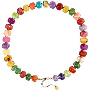 Acrobious Large Square Acrylic Chunky Beaded Necklace Bold Multicolor Resin Statement Choker Trendy Boho Summer Vacation Jewe
