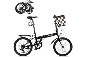 BGGFNZ 20 Inch Folding Bike for Adults, 7 Speed Foldable Bike with Basket, Lightweight Folding Bicycle with Adjustable Seat & Front and Rear V-Brakes