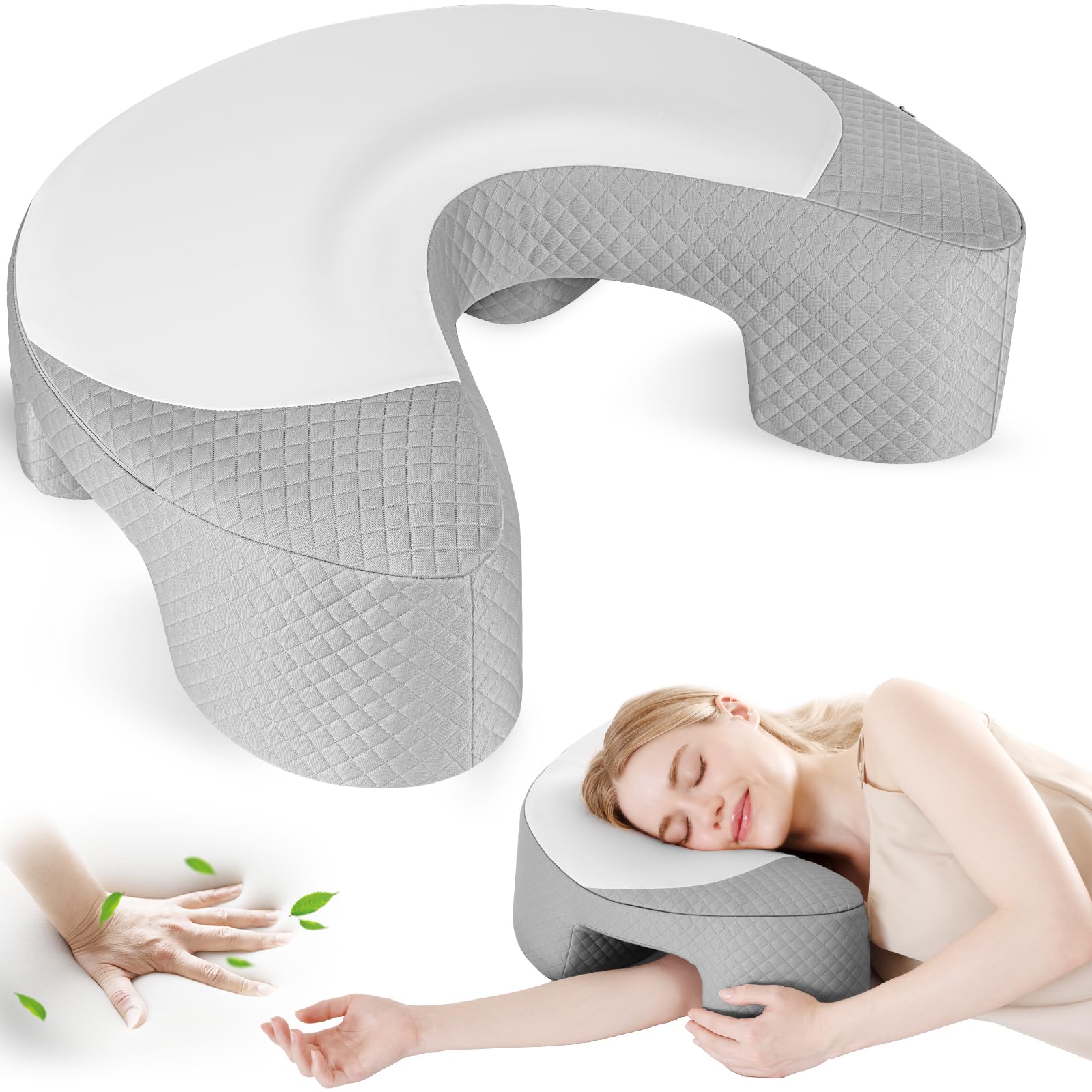 Photo 1 of EUHAMS Side Sleeper Pillow - Ergonomic Memory Foam Shoulder Pillow with Arm Holes for Neck,Shoulder & Rotator Cuff Pain Relief-Arm Support Pillows for Adults Ideal for Left & Right Side Sleepers,Grey