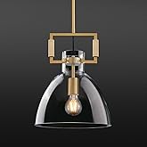 YKYQQLT Mondern Large Gold Kitchen Island Pendant Light, 10 '' W 1-Light Glass and Brass Island Pendant Lights,Dome Pendant L