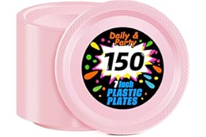 WELLIFE Pink Party Plates 7 Inch -150 Count, Disposable Plastic Light Pink Dessert Plates for Party Cake Easter Mother's Day Baby Shower Appetizer