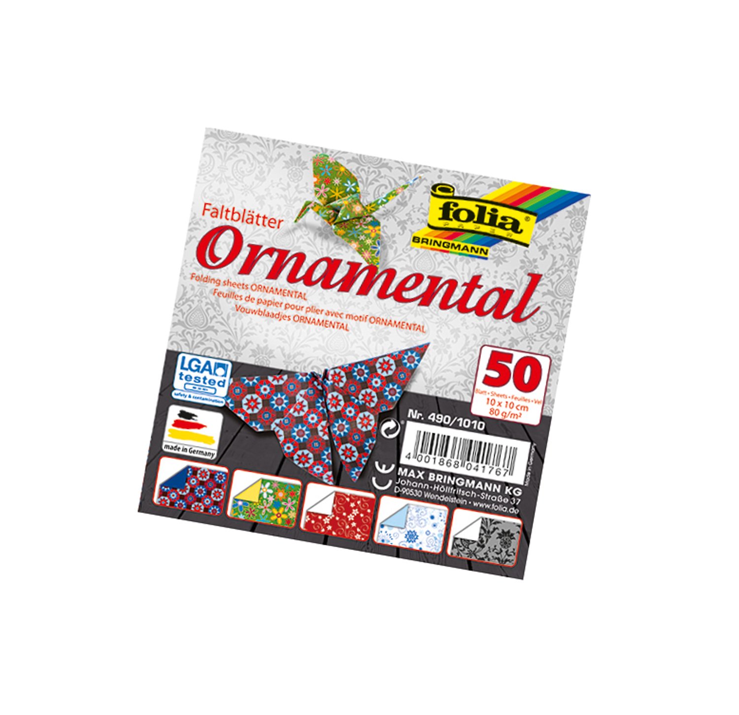 Folia ornamental origami paper 80 g/m², 50 sheets in 5 designs, assorted