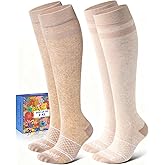 Lalapapa Cotton Compression Socks for Women Men - 2 Pairs 20-30mmHg Circulation Grid Arch Support Socks, Breathable