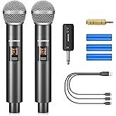 Aokeo Wireless Microphone Only for Mic Input, UHF Metal Dynamic Handheld Multipurpose Mic with Rechargeable Receiver (Work 4hs), 160ft Range, for Karaoke Machine, Amplifier Speaker, Mixer, Church