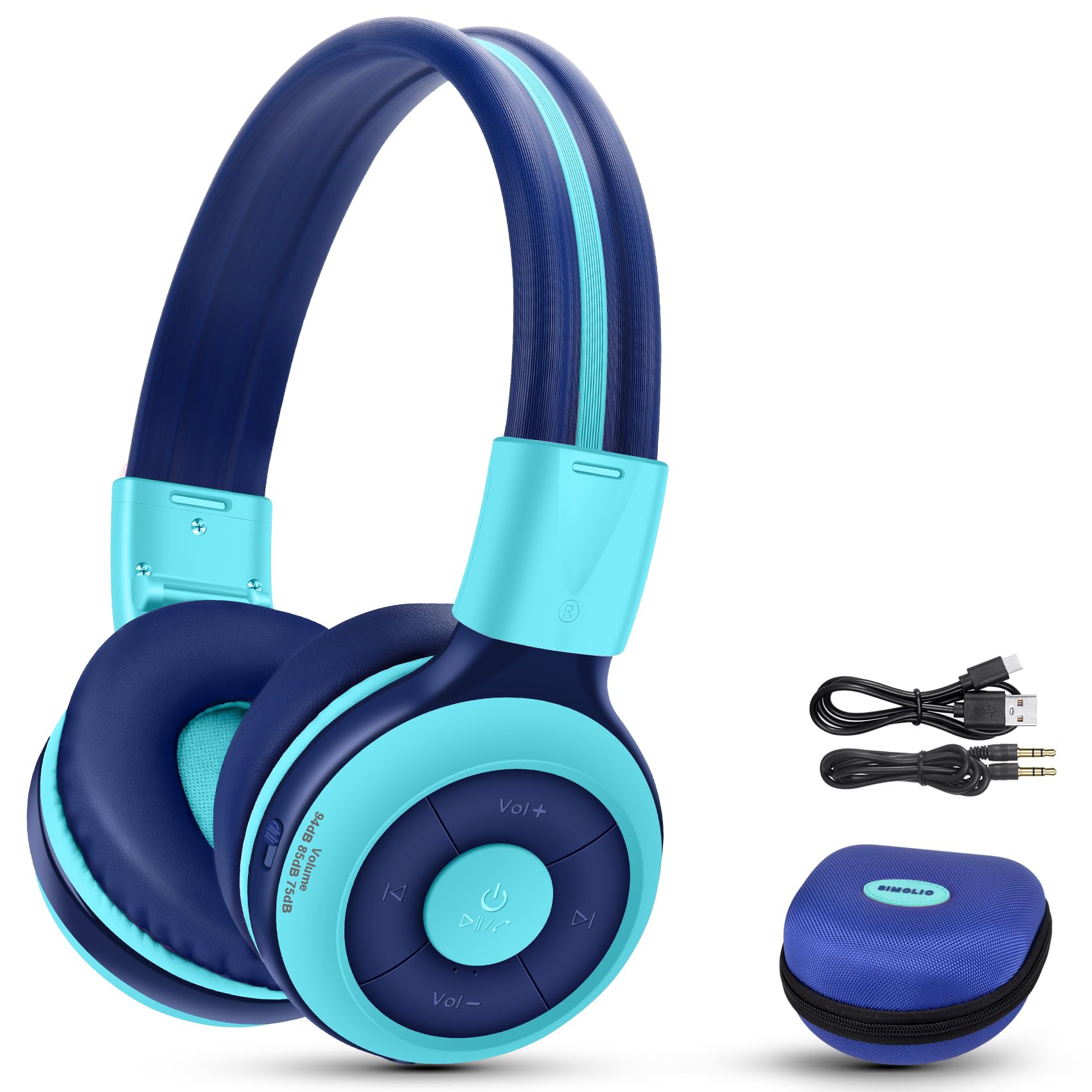 SIMOLIO Kids Headphones Wireless with Microphone & Volume Limited, Kids Bluetooth Headphones Boys for School, Over-Ear Children Earphones Wireless and Wired for Girls, Childrens, Teens (Mint)