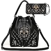 Punk Gothic Rock Metallic Skull Rivet Studded Skeleton Purse Sugar Skull Women Handbag Fashion Shoulder Bag Wallet Set