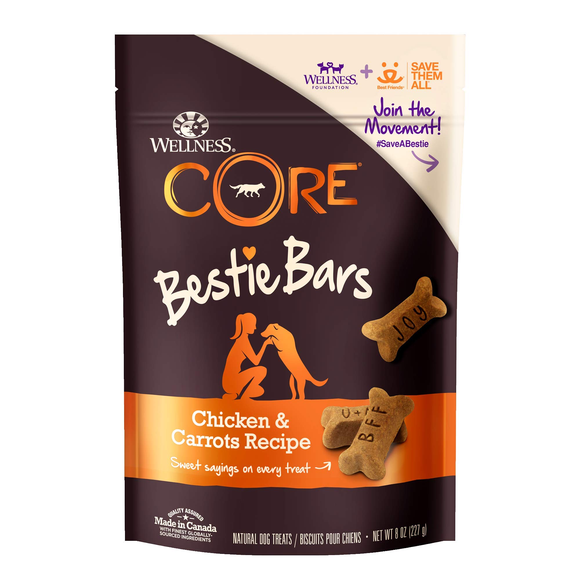 Wellness CORE Grain Free Crunchy Bestie Bars, Chicken & Carrots Recipe Dog Treats, 8oz Bag