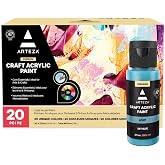 ARTEZA Craft Acrylic Paint Set, 20 Colors, 2 oz, Matte, 2 Metallic Colors | Soft-Body Water-Based Formula, Quick-Drying, For Canvas, Glass, Wood, Rocks, Ceramic, Fabric, Leather and Paper