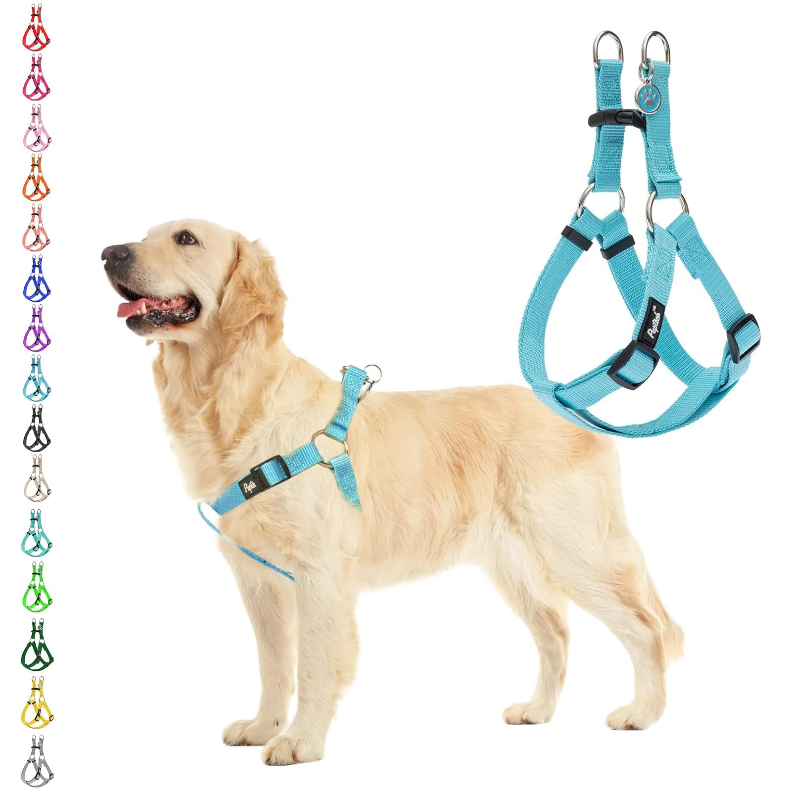 Photo 1 of PUPTECK No Pull Dog Harness Soft Adjustable Basic Nylon Step in Puppy Vest Outdoor Walking with ID Tag Medium