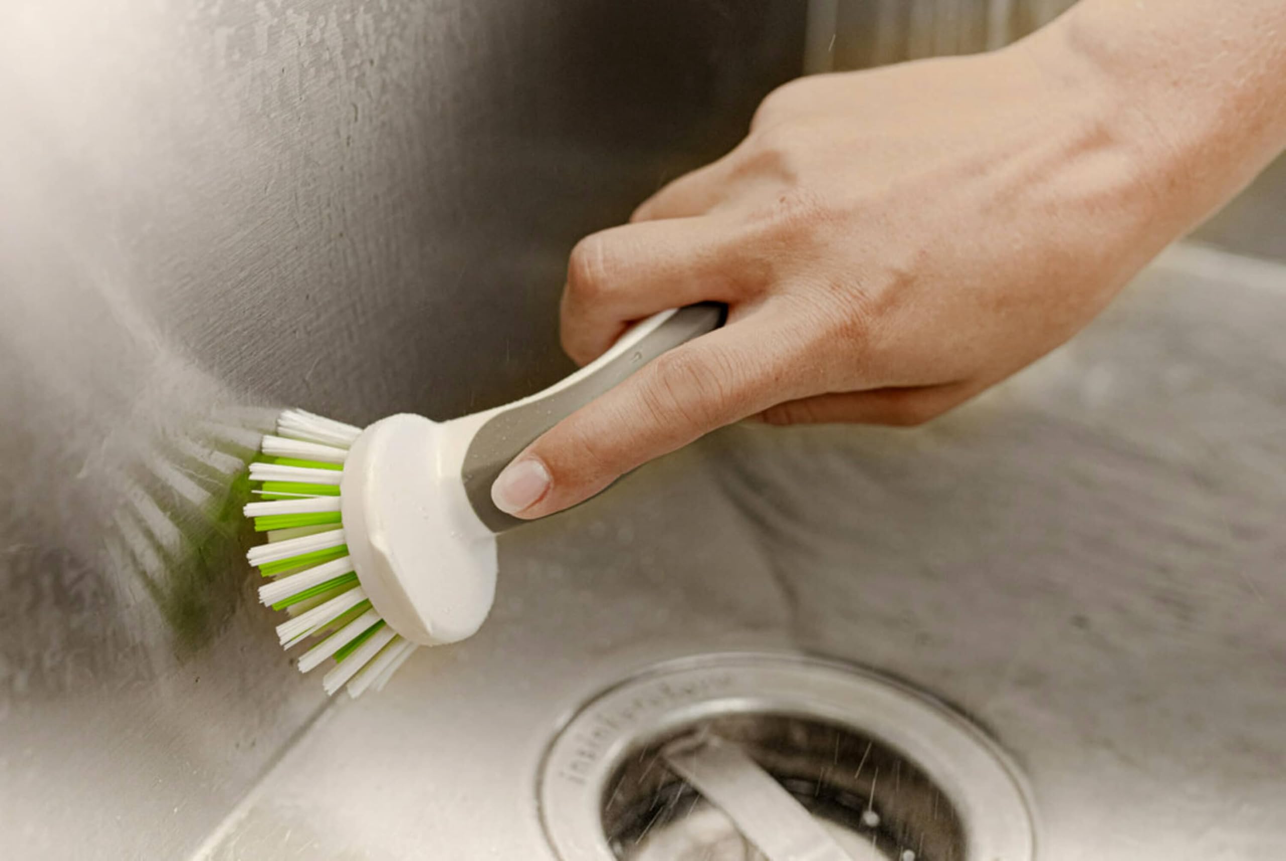 Scotch-Brite Handy Brush, Small and Durable Dish Brush with Handle for Scrubbing Hard-to-Reach Cookware, Tubs, Sinks, Car Tires, and More without Scratching, Antimicrobial, and Rinses Clean