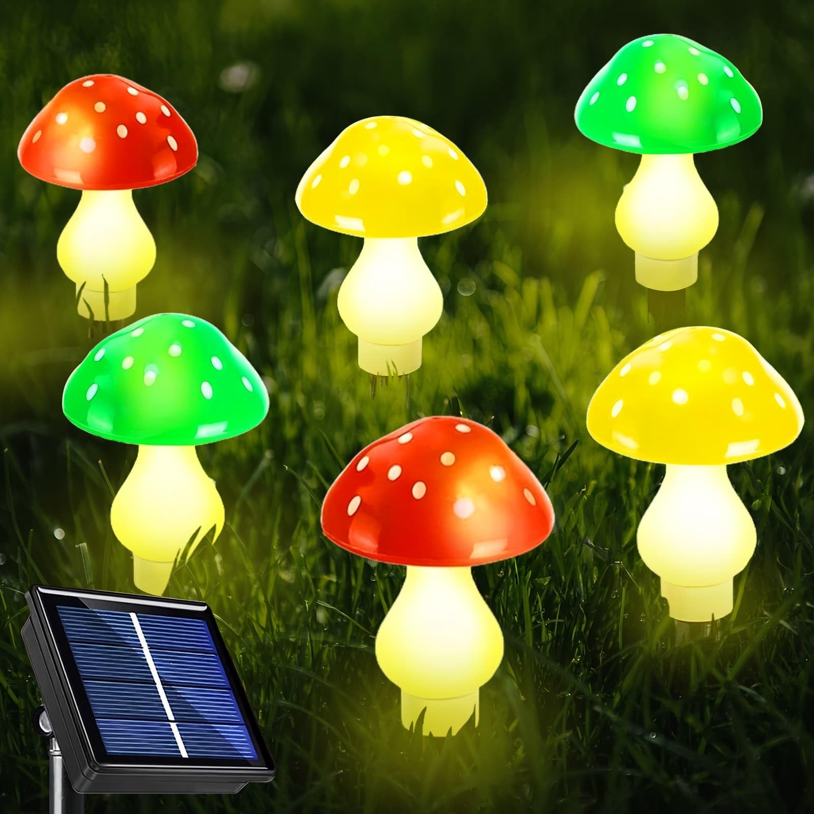 Eidoct Solar Mushroom Lights for Outdoor Garden Decor - Waterproof Stake Lights With 8 Lighting Modes (6 Mushrooms)