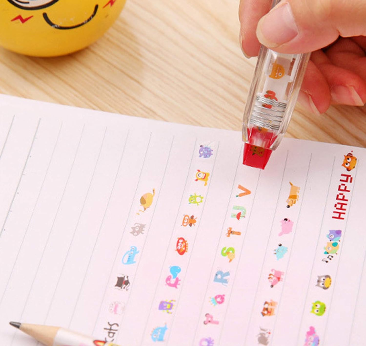 AUEAR, 5 Pack Correction Tape Cute Cartoon Push Tape Sticker Machines Kawaii Decorative Correction Tape for Scrapbooking Diary Planner Journal DIY Crafts (Owl/Cat/Monster/Letter A/Dog Design) : Office Products