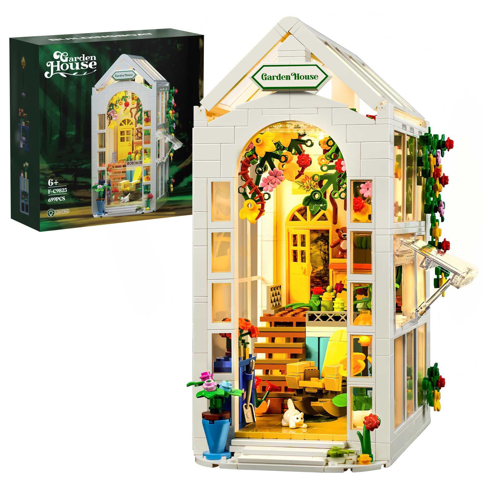 Photo 1 of IVVTNHZ Flower House Building Set with LED Lights, Garden Greenhouse Model Gift for Girls Age 8-12 Tenngirls, Plant Book Nook Building Set (699 Pieces)