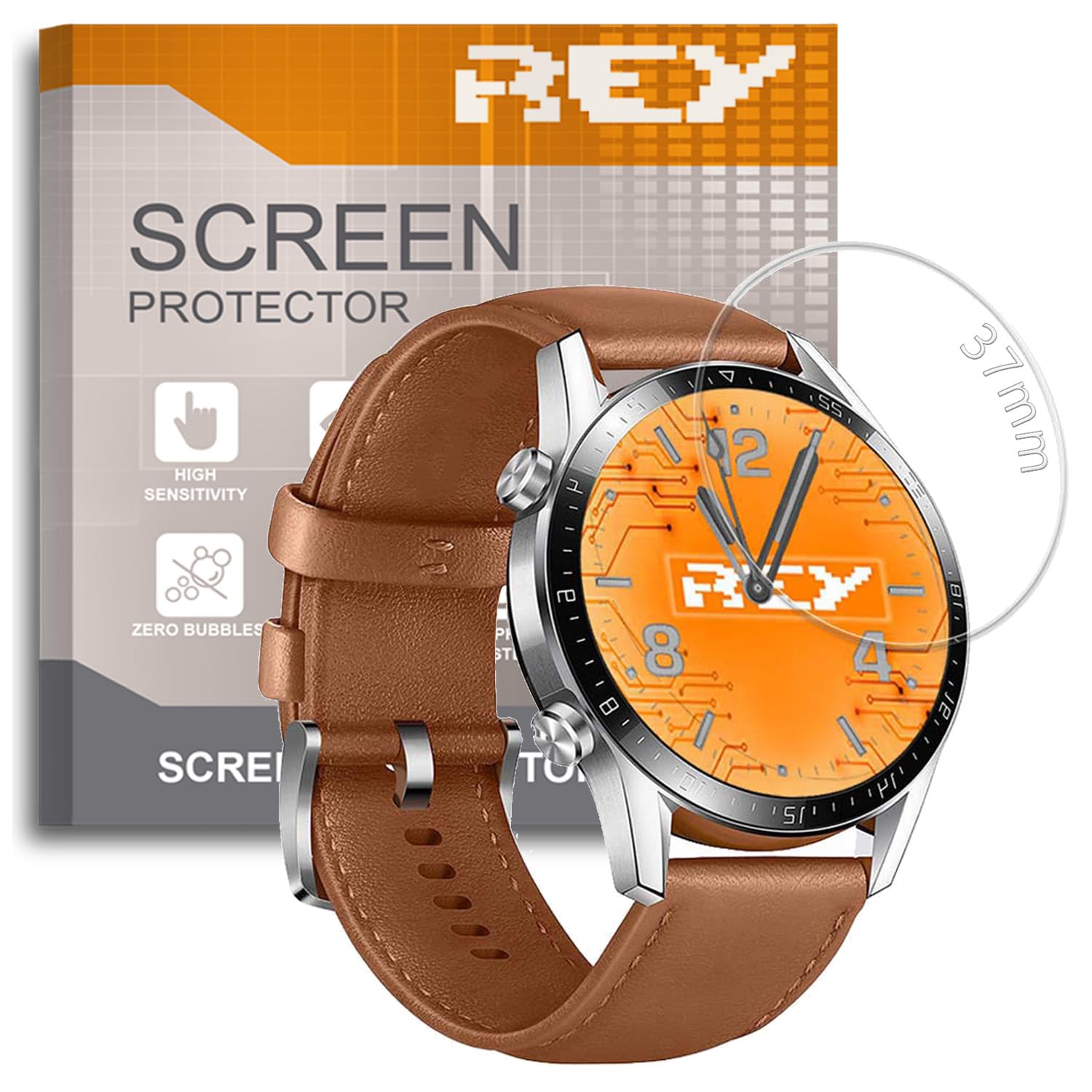 REY Screen Protector for UNIVERSAL WATCH 37 MM, Tempered Glass Film, Premium quality, [Pack 3x]