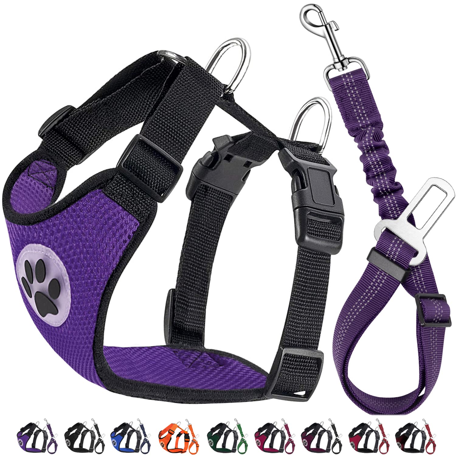 Lukovee Dog Seat Belt for Car, Adjustable Dog Car Harness for Large Medium Small Dogs, Soft Padded & Breathable Mesh Dog Seatbelt with Car Strap and Carabiner (Purple,S)