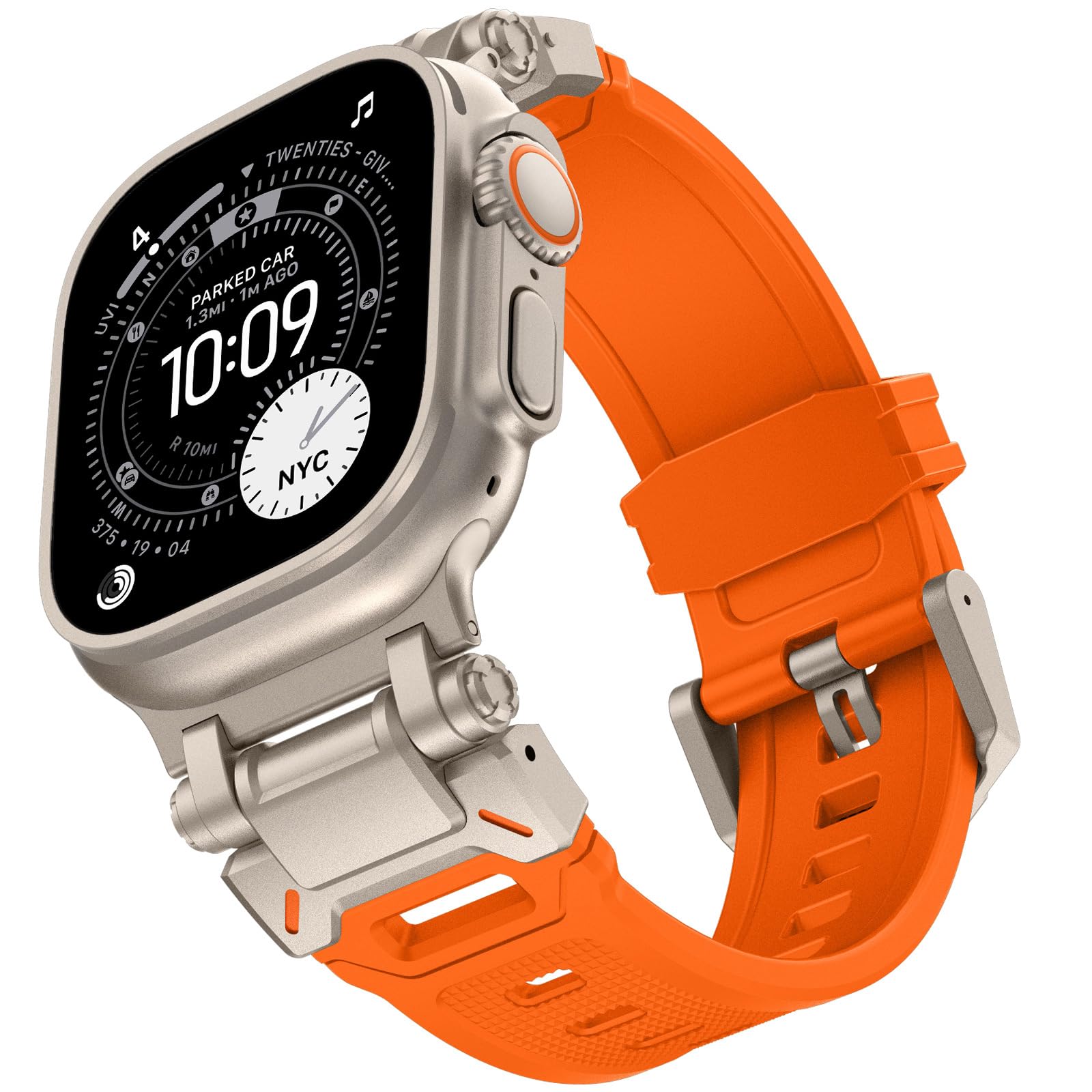 KADES 49mm 46mm 45mm 44mm 42mm(series 3) for Apple Watch Strap,Rugged Sport Silicone Replacement Band with Metal Connector for iWatch Ultra 3 2 1/SE/Series 11 10 9 8 7 6 5 4 3 2 1, Titanium/Orange