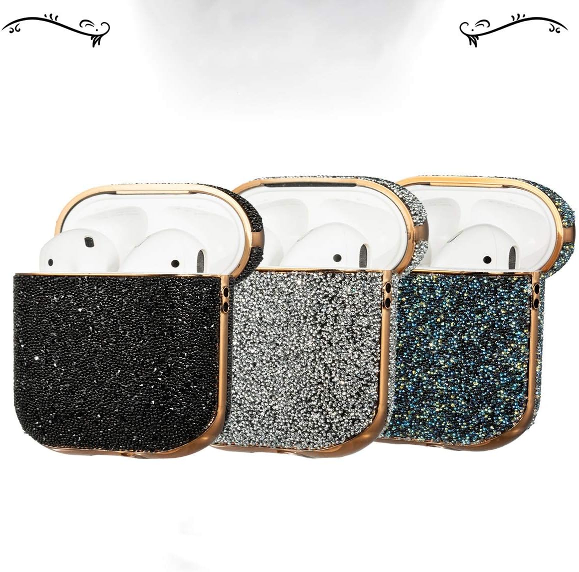 YINJIESHANGMAO Headphone case with Swarovski Element airpods case Luxury Apple Wireless Headset airpods2 Protective case (Color : White)