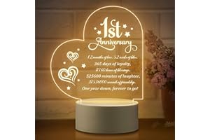 Pandasch 1st Anniversary Romantic Gifts for Him Her, 1 Year Anniversary Valentines Gifts for Boyfriend Girlfriend, One Year Paper Anniversary Night Light Gifts for Wife Husband Couple