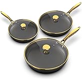 imarku Non Stick Frying Pans Set, Cast Iron Skillets 3 Pcs - 8"&10"&12", Cast Iron Pans with Lids, Dishwasher and Oven Safe, All Cooktops Compatible