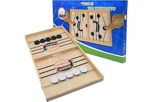 FEFFXY Fast Sling Puck, Super Winner Wooden Air Hockey Board Games, Portable Slingshot Hockey Tabletop Game with 10 Pucks, 14in